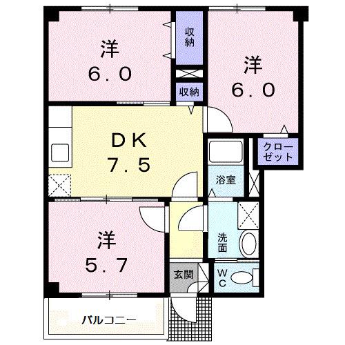 ドムスサンセールIIIB(3DK/1階)の間取り写真