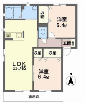 CASA BELLA NOZATO(2LDK/1階)の間取り写真