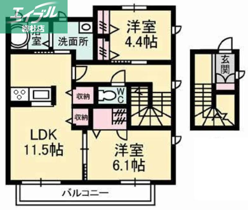 コンフォート(2LDK/2階)の間取り写真