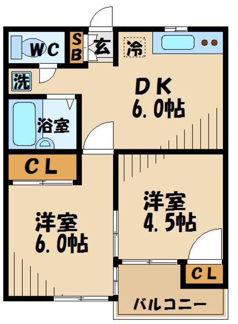 セシーズ府中(2DK/3階)の間取り写真