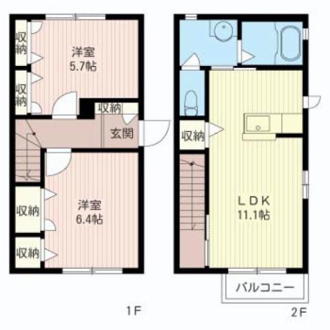 ヴィラージュK棟(2LDK/1階)の間取り写真