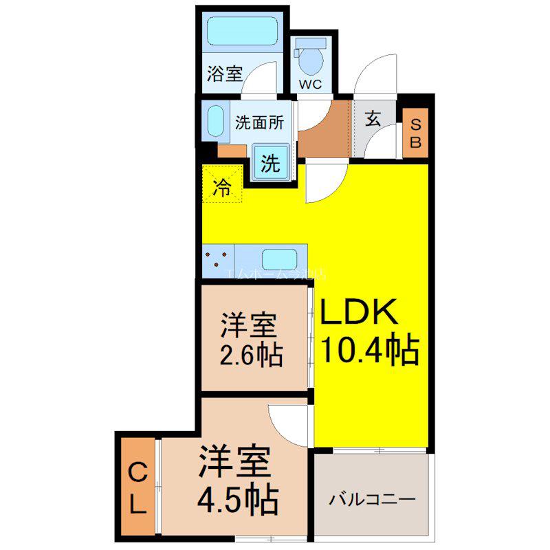 デュオフラッツ今池フレナ(2LDK/3階)の間取り写真
