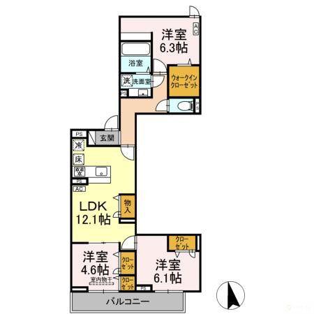 セレスティア竹の塚105(1LDK/1階)の間取り写真
