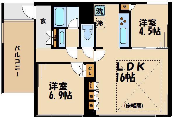 ガーデニエール砧 ウエスト(2LDK/7階)の間取り写真