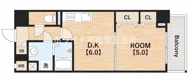 リアライズ鶴橋東II(1DK/8階)の間取り写真