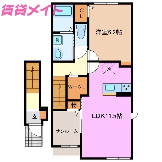 ヴィオラ I(1LDK/2階)の間取り写真