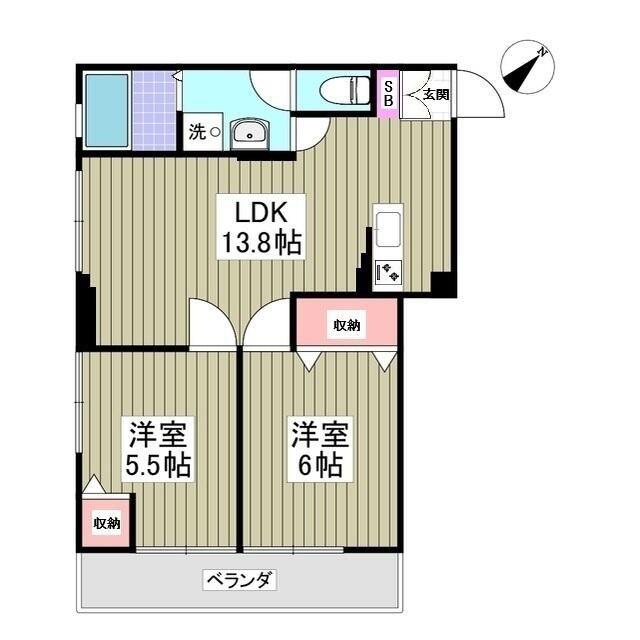 羽根木ファミリーマンション(2LDK/4階)の間取り写真
