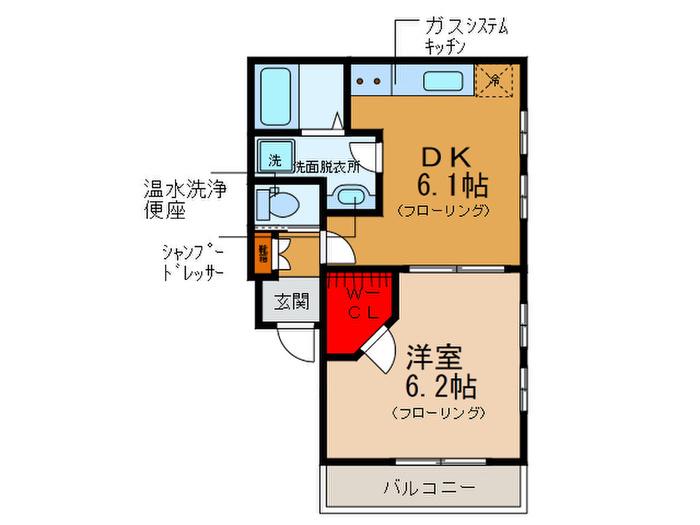 BRILLIO ISHIBASHI(1DK/1階)の間取り写真