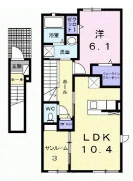 デーアB(1LDK/2階)の間取り写真