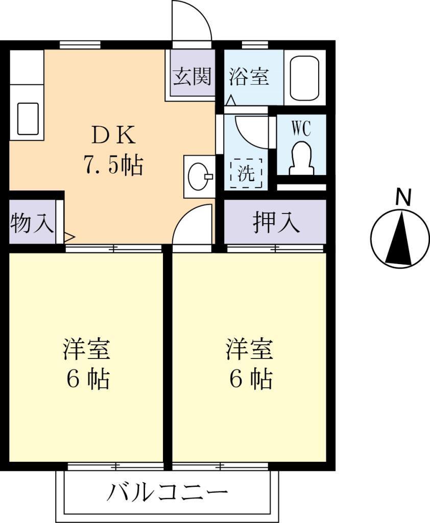 アーバン牛久14号館(2DK/2階)の間取り写真