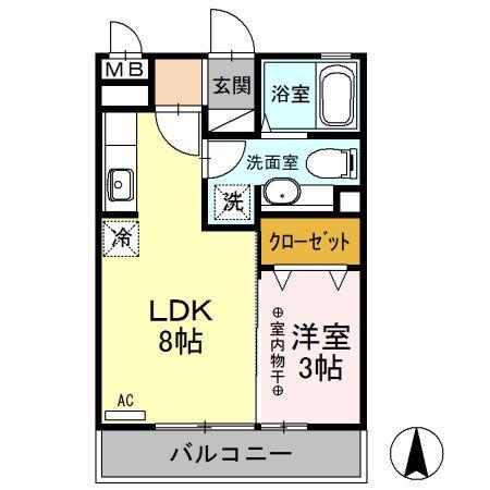 クレール シャンブル(1LDK/2階)の間取り写真