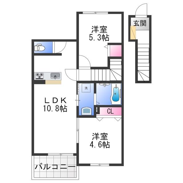 グランヴェール泉ヶ丘V(2LDK/2階)の間取り写真