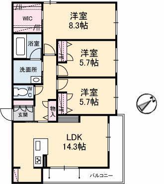 ラシーヌS(3LDK/1階)の間取り写真