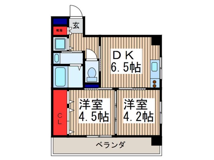ブルームライフ戸田公園(2DK/1階)の間取り写真
