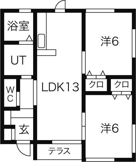 ルーチェE棟(2LDK/1階)の間取り写真