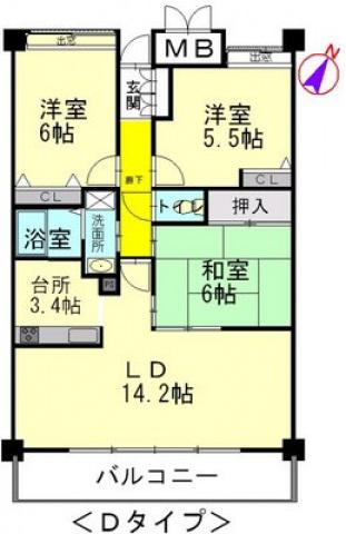 レゾナンス庚午(3LDK/4階)の間取り写真