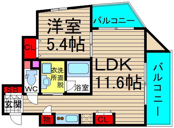 ウォブ新町(1LDK/3階)の間取り写真