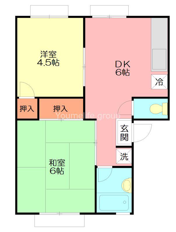 マーナーハウス(2DK/1階)の間取り写真