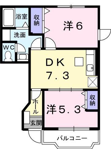 パティオ・アルバーダ A棟(2DK/1階)の間取り写真