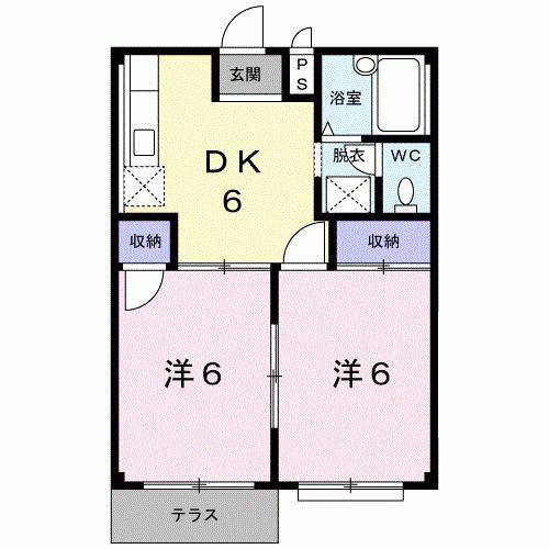 エルディム本地B棟(2DK/1階)の間取り写真