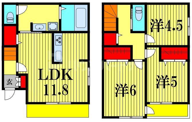 北総線 矢切駅 徒歩13分 2階建 築1年(3LDK/1階)の間取り写真