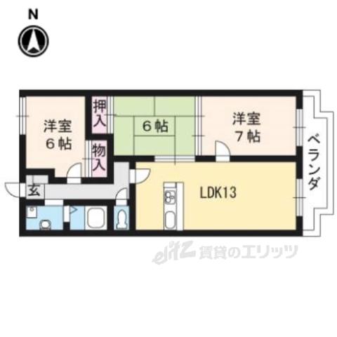 アメニティ双ヶ丘(3LDK/6階)の間取り写真