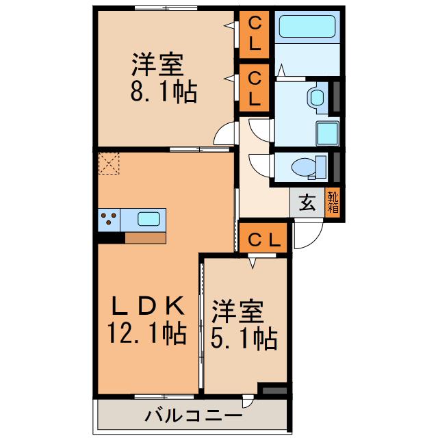ミ・カーサ関田II(2LDK/2階)の間取り写真