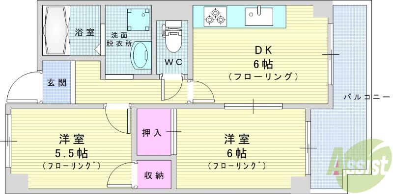 ラ テラス服部(2DK/3階)の間取り写真