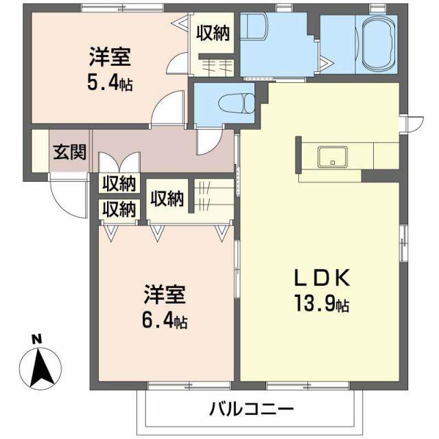 ラウンド・ヒルズII(2LDK/2階)の間取り写真