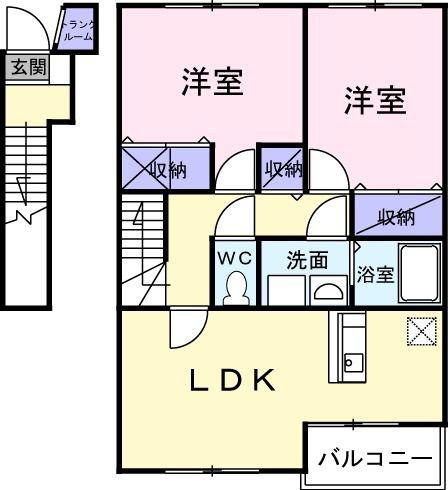 ア・ラ・モード I(2LDK/2階)の間取り写真