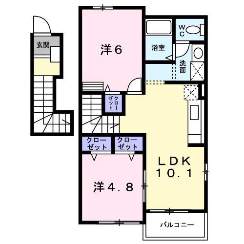 リバーサイド・クリスタルB(2LDK/2階)の間取り写真