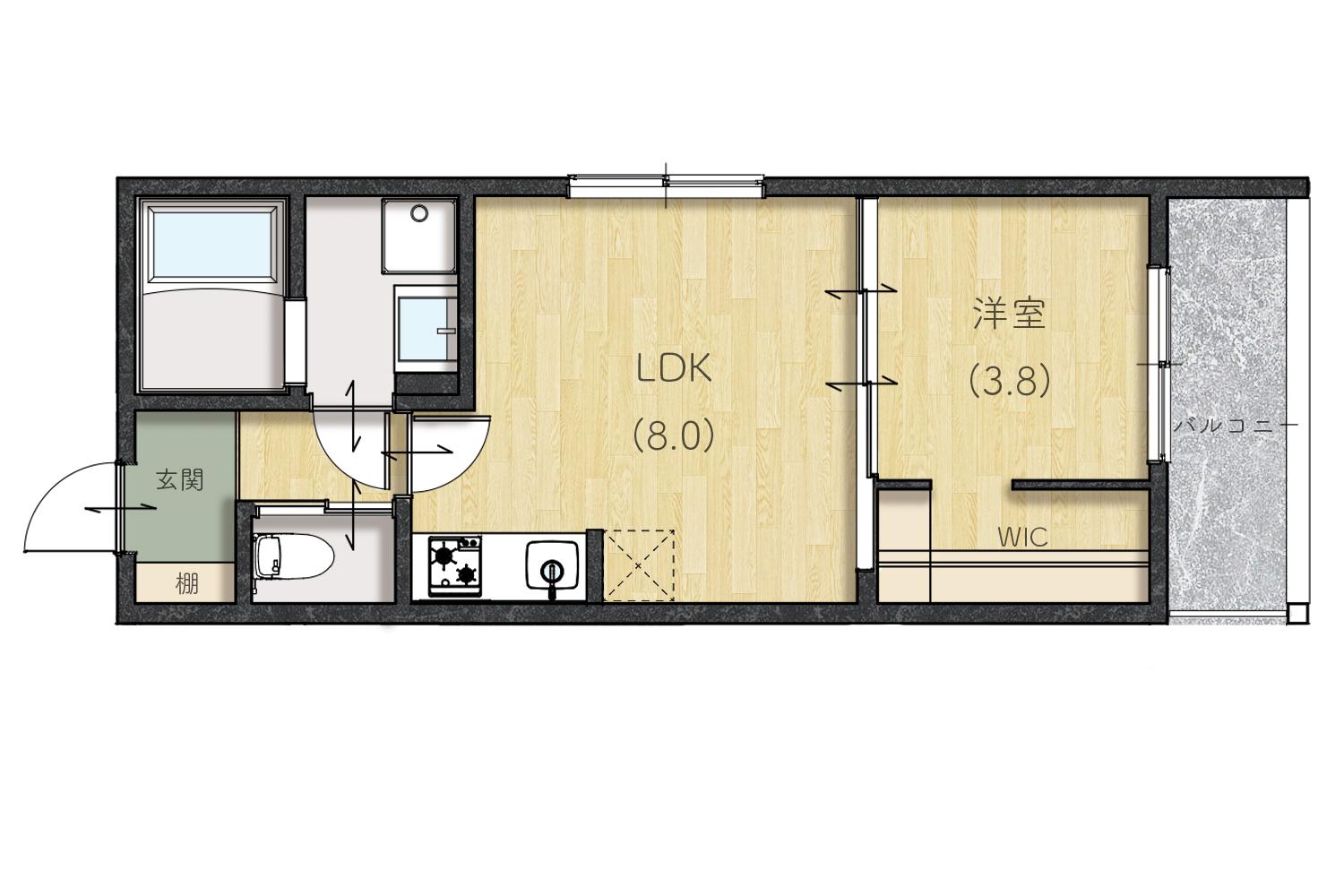 LIEN下迫(1LDK/3階)の間取り写真