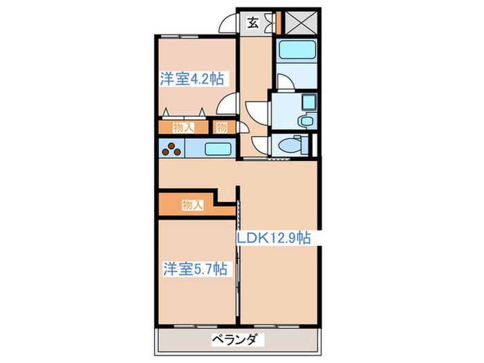 レアル多賀城(2LDK/4階)の間取り写真