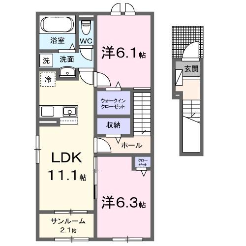 パークビュー(2LDK/2階)の間取り写真