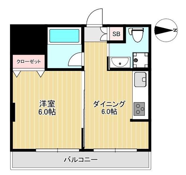 ハイツ志摩(1DK/4階)の間取り写真