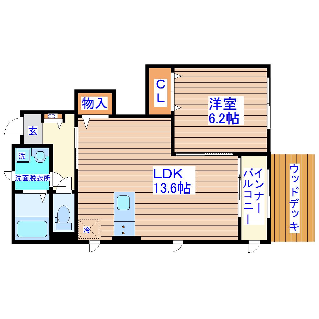 ピアニーA(1LDK/1階)の間取り写真