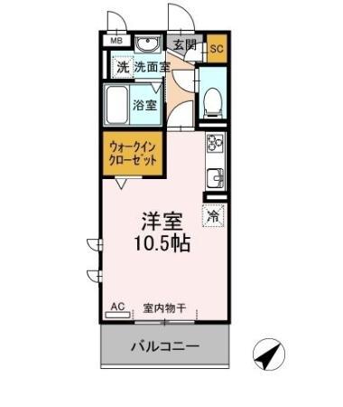 マルベリー(ワンルーム/3階)の間取り写真