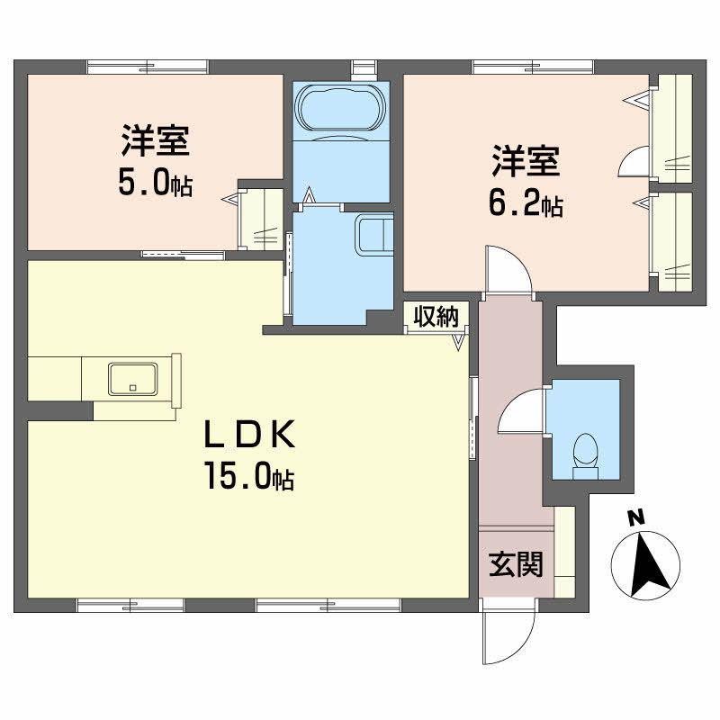 クラヴィエ北田宮(2LDK/1階)の間取り写真