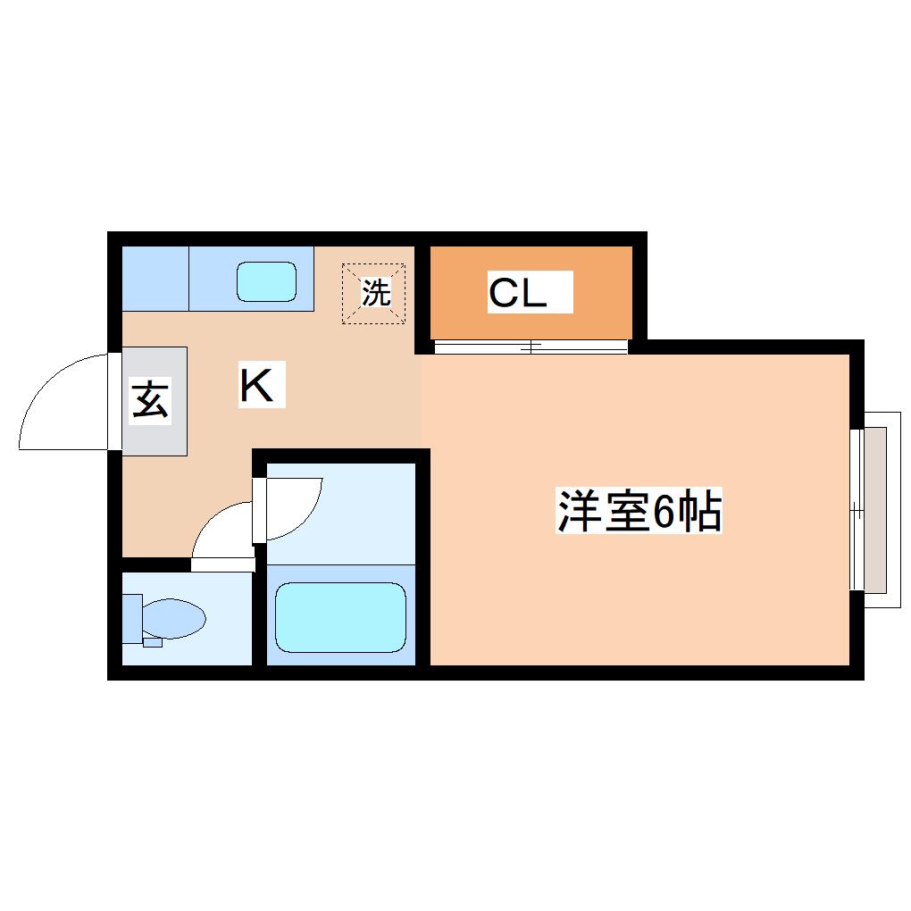 ペレオ河原町(1K/2階)の間取り写真