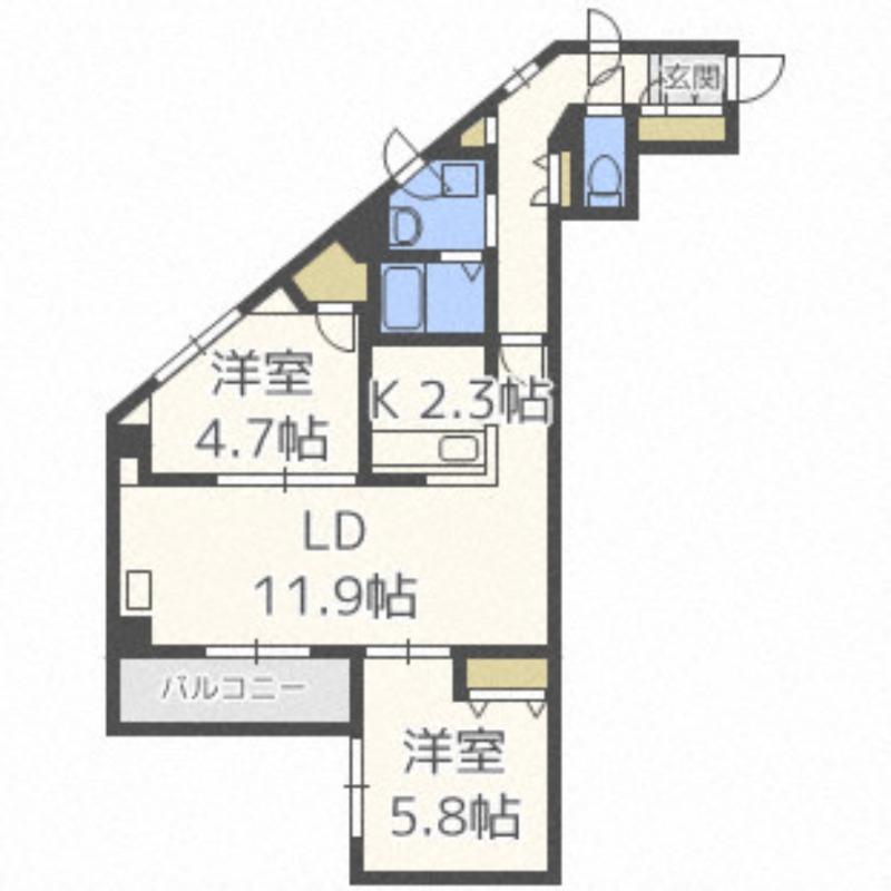 カーサ・ライフ南平岸(2LDK/3階)の間取り写真