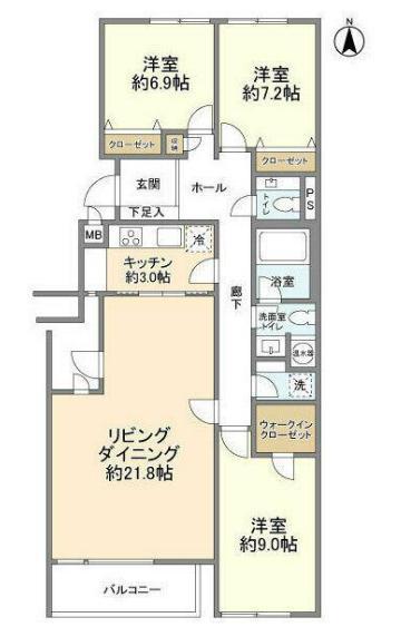 オリエントロイヤルハウス経堂(3LDK/2階)の間取り写真