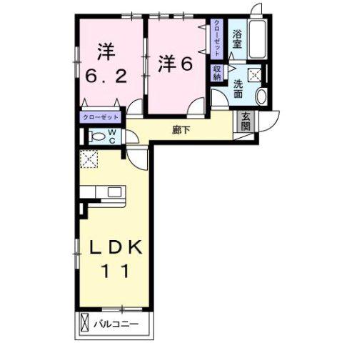 チャク壱番館(2LDK/2階)の間取り写真