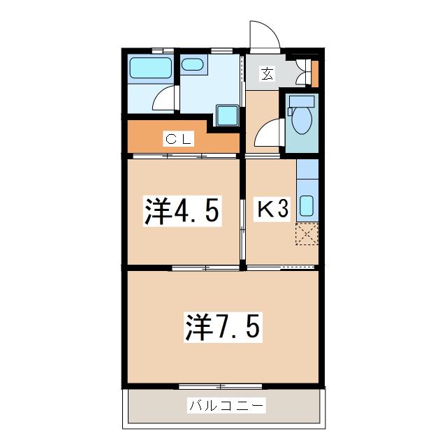 ブレーンハイム柴山(2K/3階)の間取り写真