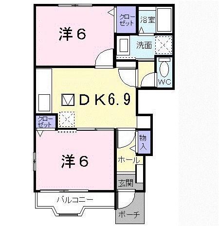 プリティーユニゾン(2DK/1階)の間取り写真