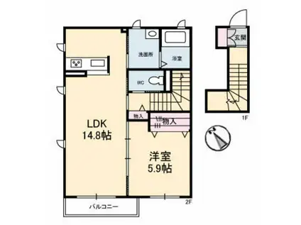 バースストーンダイヤモンド(1LDK/2階)の間取り写真