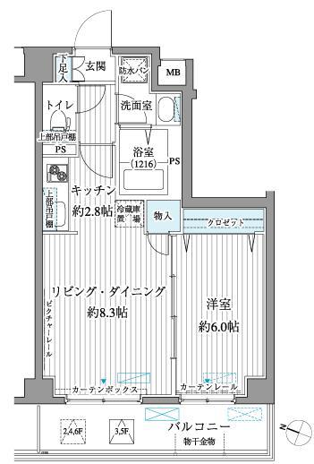 サニーリヴ北新横浜(1LDK/5階)の間取り写真