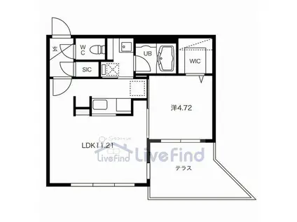 クレア中の島(1LDK/1階)の間取り写真