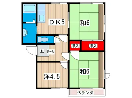 アベニュータウンB棟(3DK/2階)の間取り写真