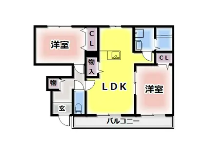 パークハイツ西田II(2LDK/1階)の間取り写真