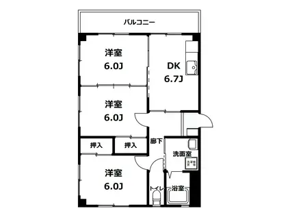 ハイツ川崎B棟(3DK/3階)の間取り写真